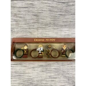 Debbie Mumm Christmas Winter Sledding Napkin Rings Dining‎ Set of 4 Holiday New